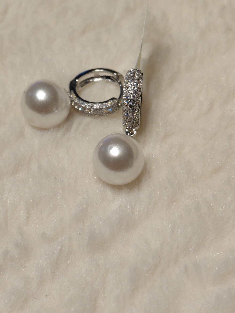 Sterling Silver Pearl Drop Hoop Earrings - White Pearls - Picture 3 of 3